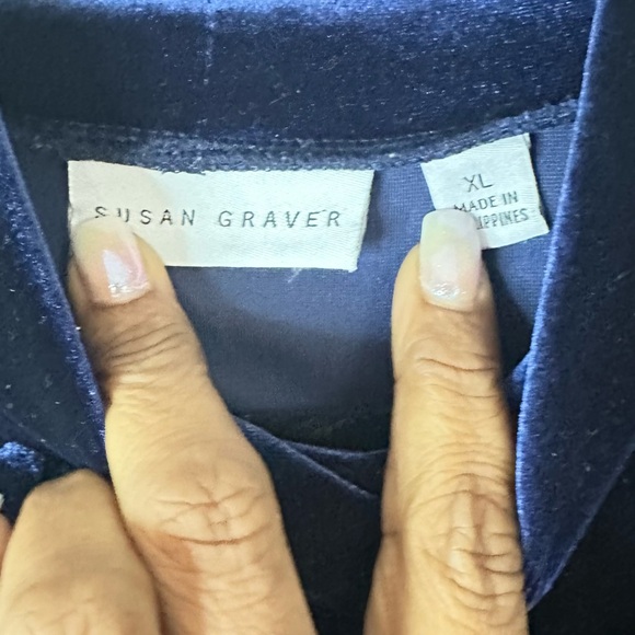 Elegant Navy Blue Velvet Women's Top - Picture 4 of 5